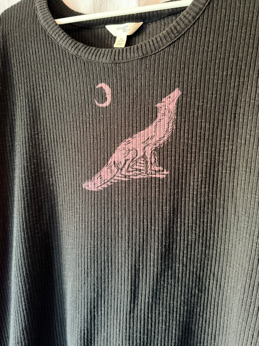 Handprinted Black Frilled Shirt 2XL