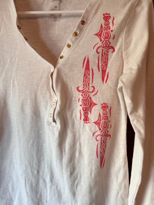 Handprinted Off-White Long-Sleeve Shirt M