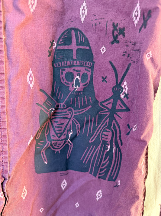 Handprinted Slim-Fit Burgundy Diamond Pattern Button Up S