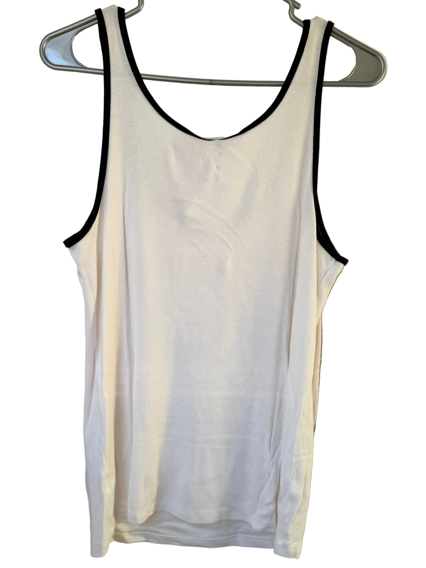Handprinted+Patched White Tank Top L