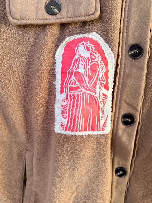 Handprinted Patched 'La Miel Boutique Soft Fleece Button Down Shacket' M