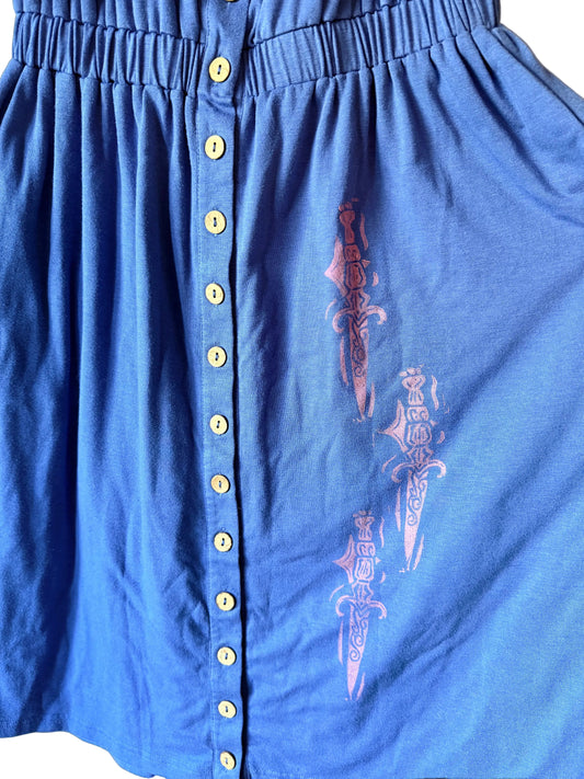 Handprinted Blue Dress M