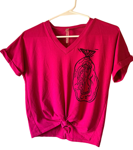 Handprinted Magenta Shirt S