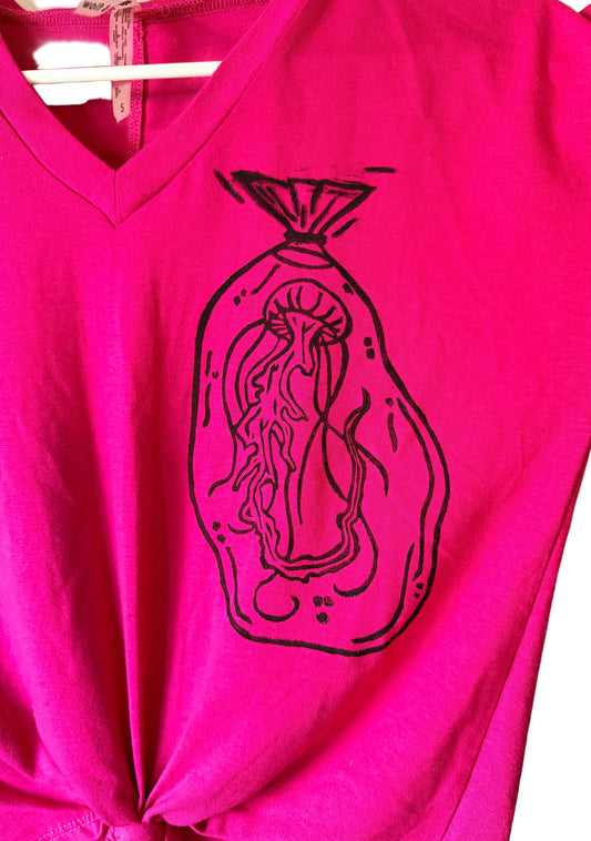 Handprinted Magenta Shirt S