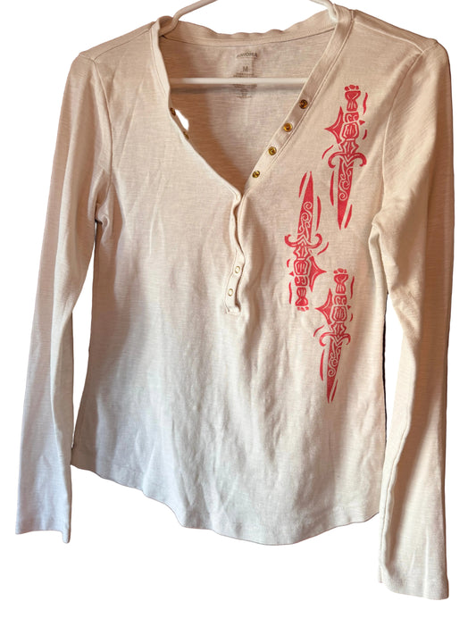 Handprinted Off-White Long-Sleeve Shirt M