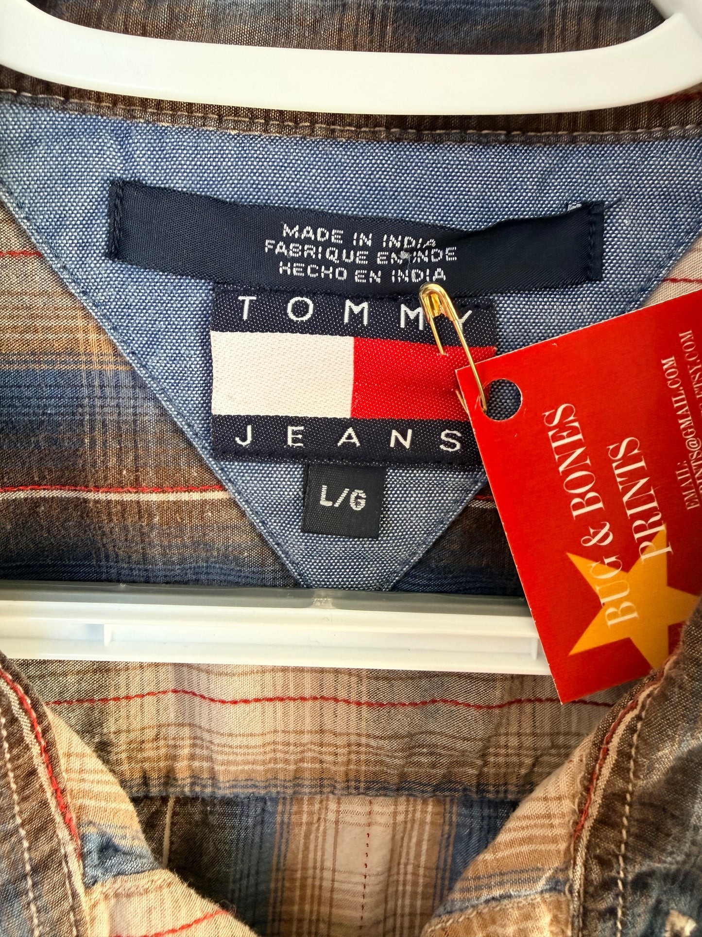 Handprinted+Patched Tommy Jeans Blue/Tan Flannel L