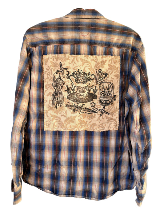 Handprinted+Patched Tommy Jeans Blue/Tan Flannel L