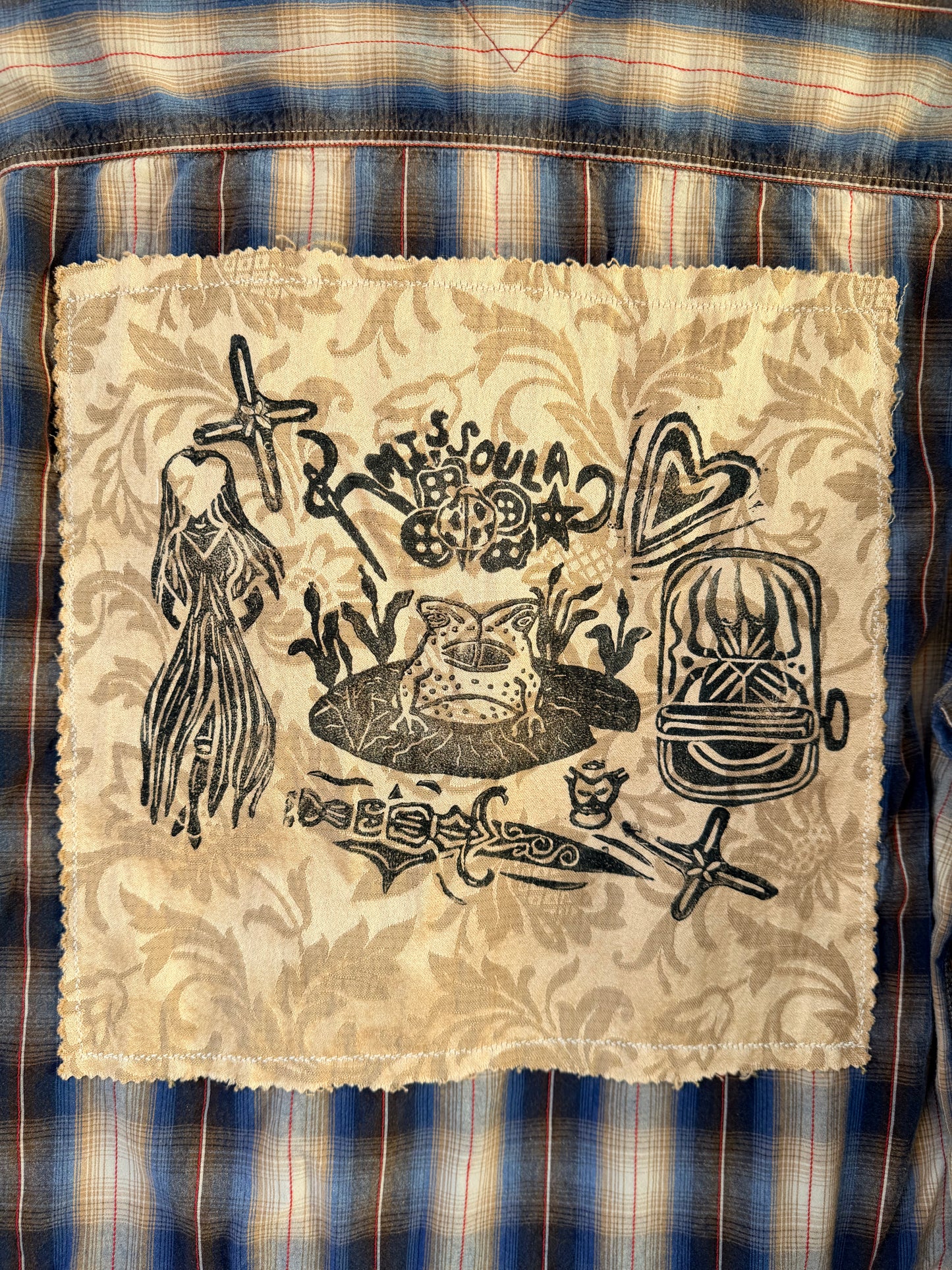 Handprinted+Patched Tommy Jeans Blue/Tan Flannel L