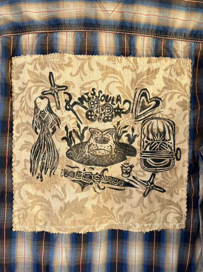 Handprinted+Patched Tommy Jeans Blue/Tan Flannel L