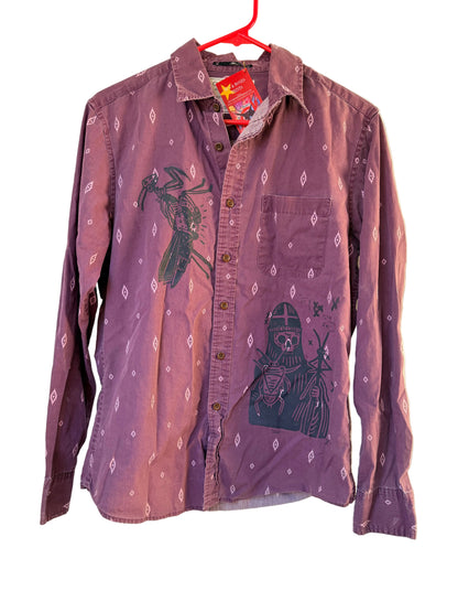 Handprinted Slim-Fit Burgundy Diamond Pattern Button Up S