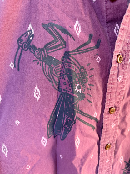 Handprinted Slim-Fit Burgundy Diamond Pattern Button Up S