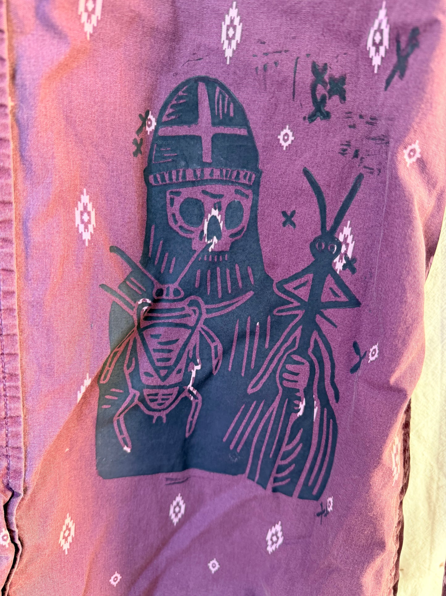 Handprinted Slim-Fit Burgundy Diamond Pattern Button Up S