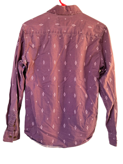 Handprinted Slim-Fit Burgundy Diamond Pattern Button Up S