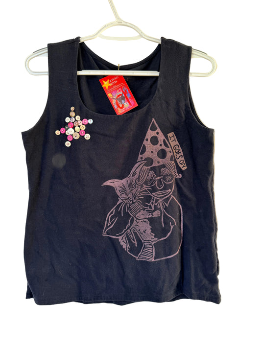 Handprinted Coldwater Creek Navy "Love-the-Fit Tank" S