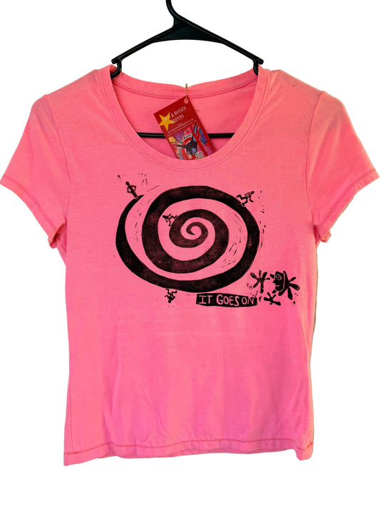 Handprinted Short-sleeved Pink Shirt M