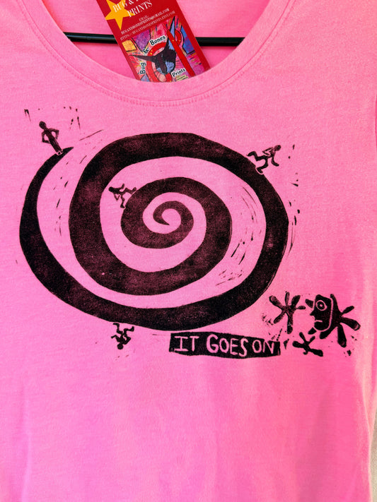 Handprinted Short-sleeved Pink Shirt M