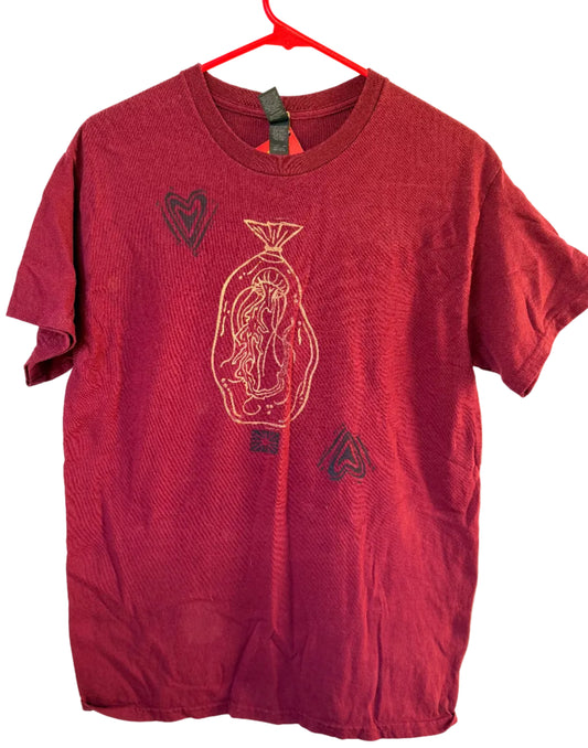 Handprinted Magenta Shirt M