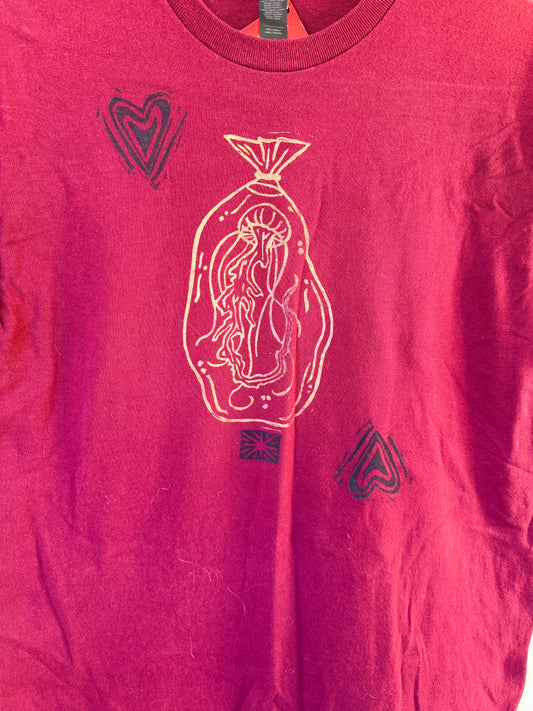 Handprinted Magenta Shirt M