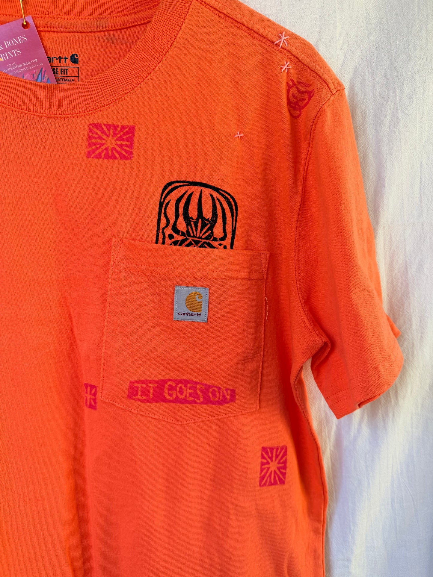 Handrpinted+Embroidered Stars Orange Carhartt Shirt M