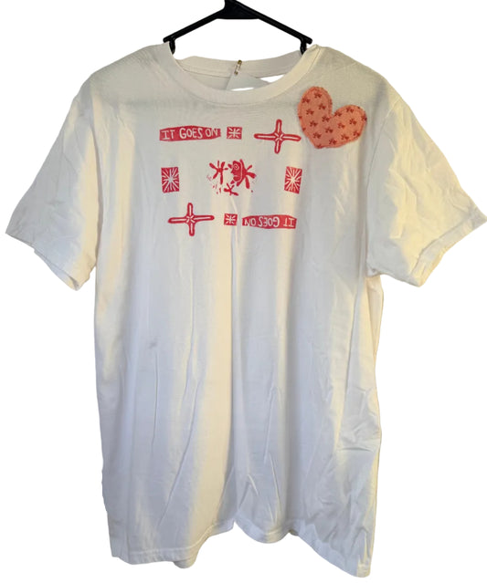 Handprinted+Appliquéd White Shirt L