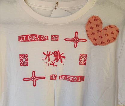 Handprinted+Appliquéd White Shirt L