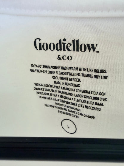 Handprinted+Appliquéd White Shirt L