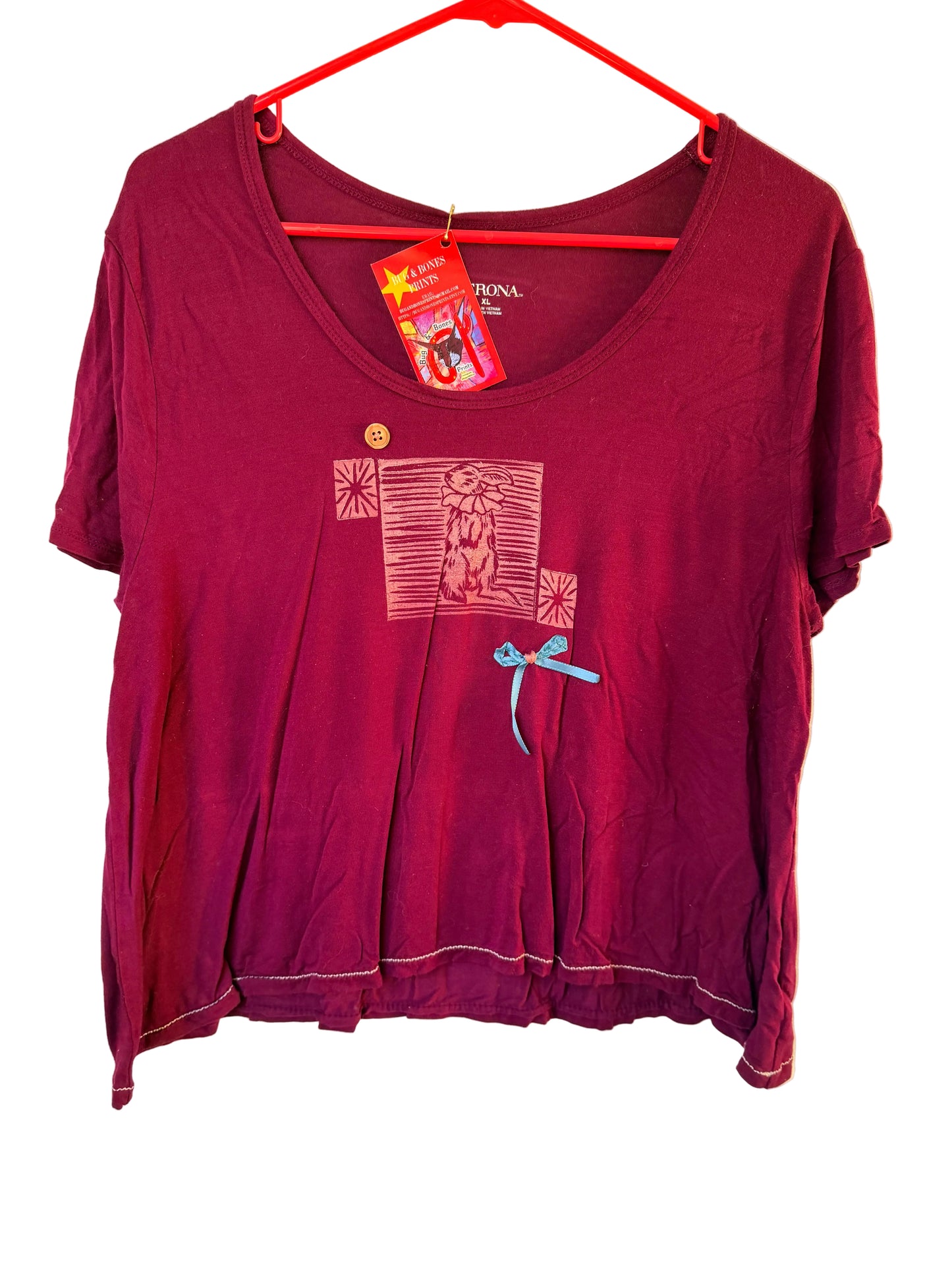 Handprinted Magenta Shirt XL