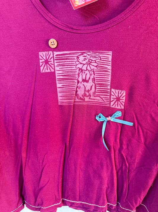 Handprinted Magenta Shirt XL