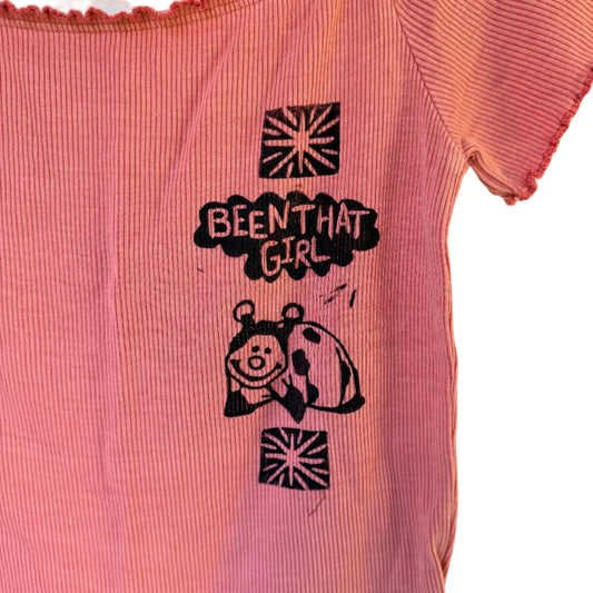 Handprinted Pink Frilled Shirt S