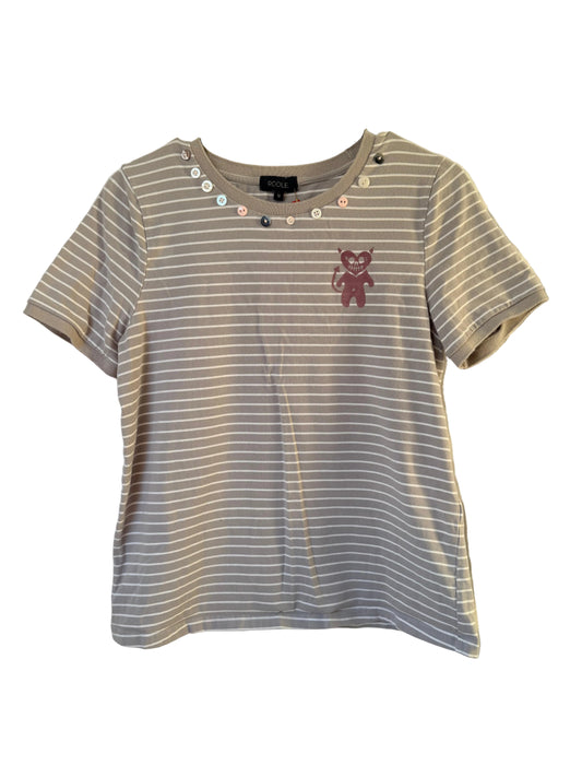 Handprinted Striped Gray/White Shirt M