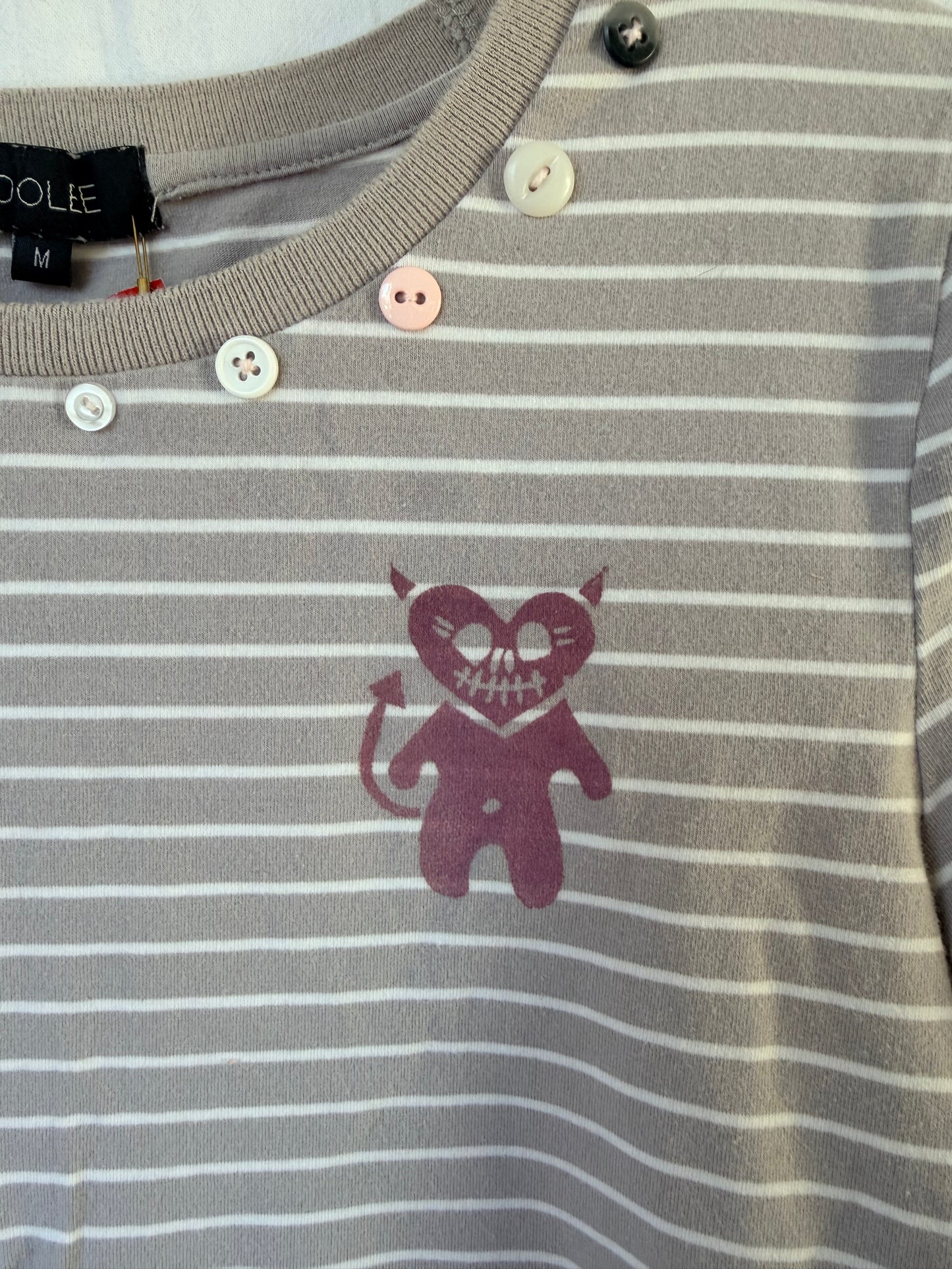 Handprinted Striped Gray/White Shirt M