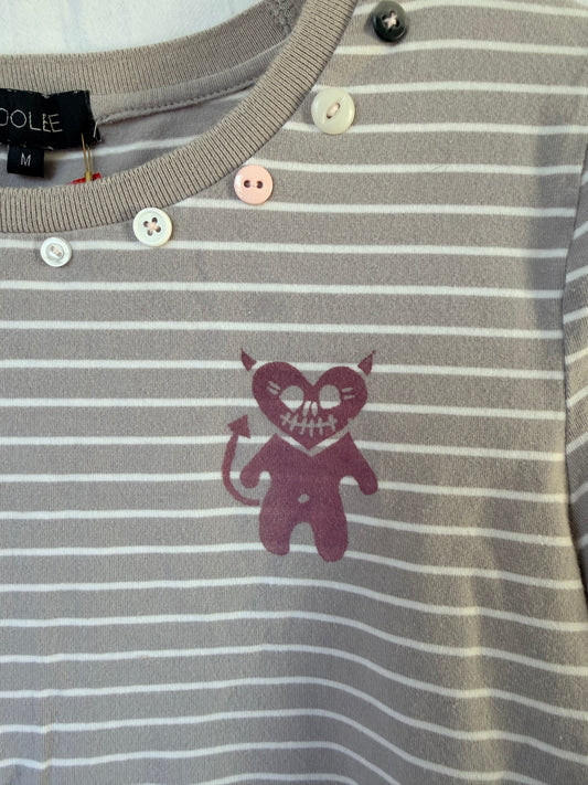 Handprinted Striped Gray/White Shirt M