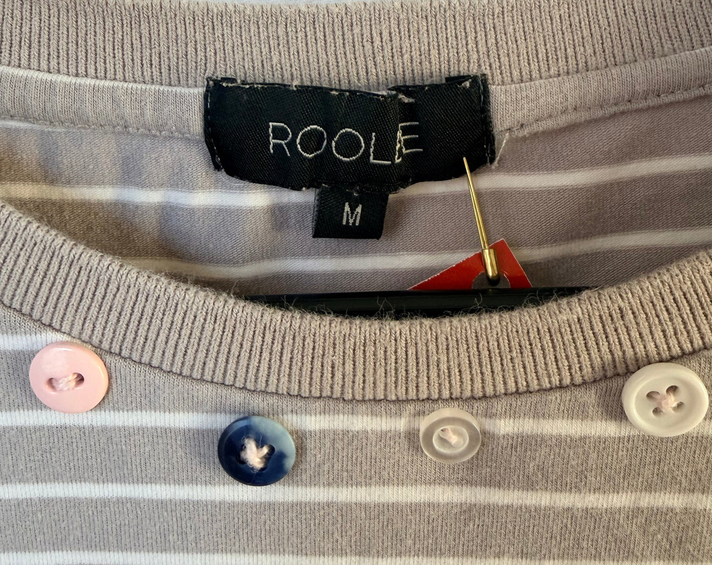 Handprinted Striped Gray/White Shirt M