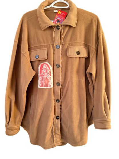 Handprinted Patched 'La Miel Boutique Soft Fleece Button Down Shacket' M