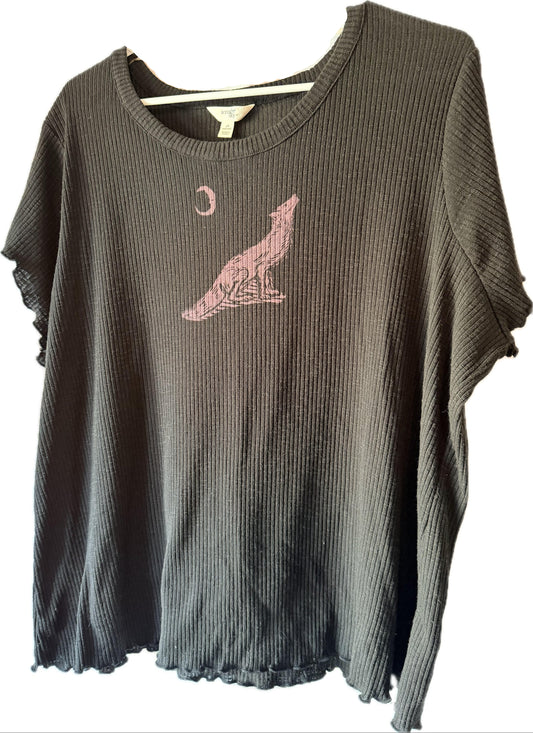 Handprinted Black Frilled Shirt 2XL